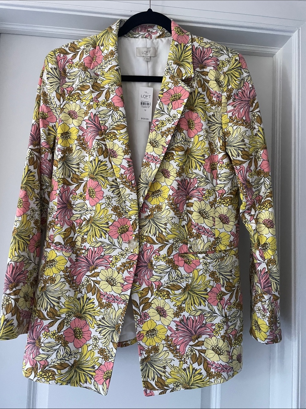 LOFT Pink, Yellow & Brown Floral Cotton-Blend Blazer